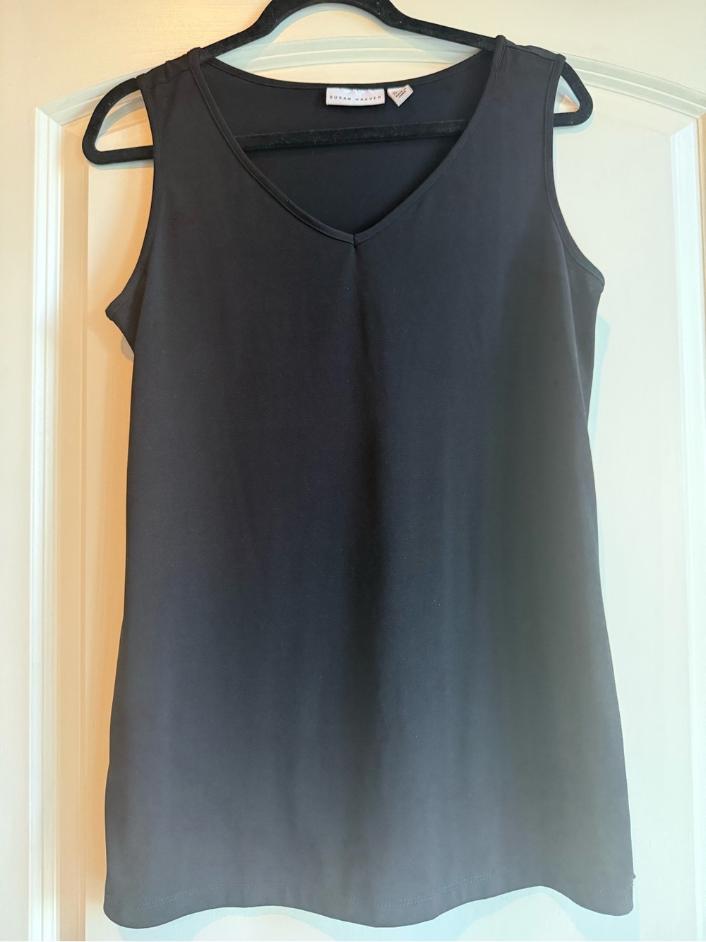 Susan Graver Black V-Neck liquid knit tank top